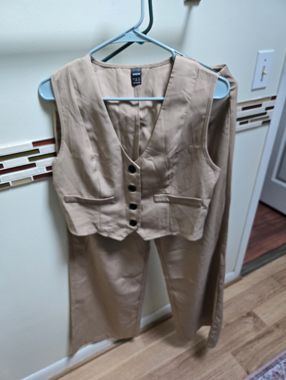 Beige Women's Vest & Pants Set - Classic Tailored Two-Piece - Picture 2 of 4